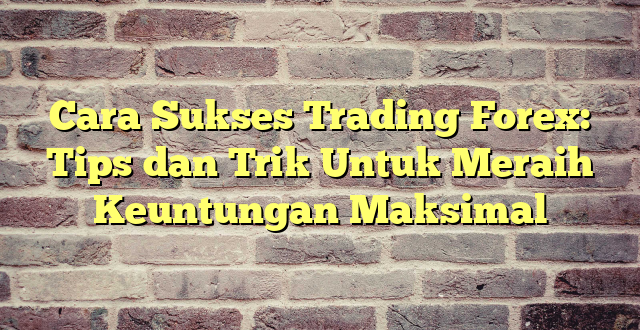 Cara Sukses Trading Forex: Tips dan Trik Untuk Meraih Keuntungan Maksimal